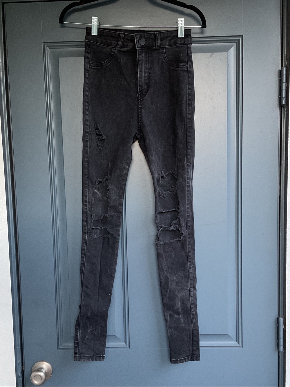 FITJEANS Black Skinny Distressed Jeans, Size 24